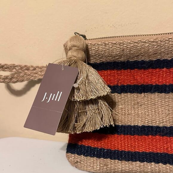 J. Jill Clutch Wristlet Pouch Raffia Striped with Tasseled Boho Resort Beach - Picture 4 of 8
